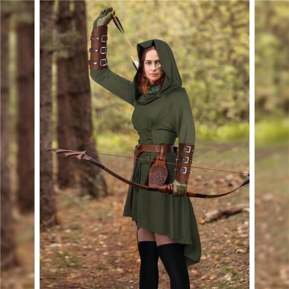 5 PCS Halloween Renaissance Costume for Women - Medieval Hooded Robe - Picture 7 of 7